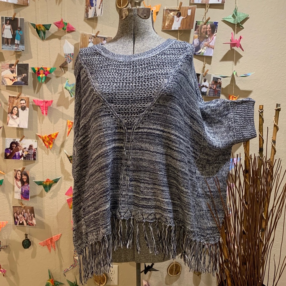 Blue Weave Tassel Sweater